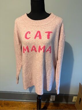 LOFT Pink 'CAT MAMA' Crewneck Sweater size large